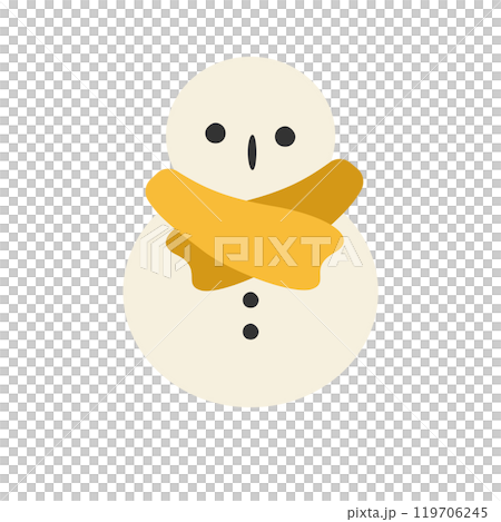 Snowman wearing a yellow scarf Vector illustration 119706245