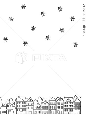 雪が降る街並み白黒イラスト 119706842
