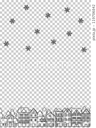 雪が降る街並み白黒イラスト 119706842