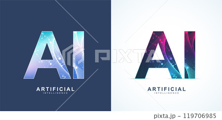 AI Banner Concept In The Digital Style. Generative Ideas Design Element For Internet Technology. Futuristic Technology Concept Artificial Intelligence 119706985