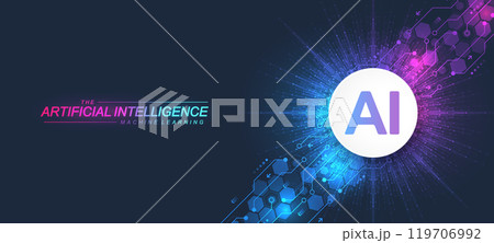 AI Banner Concept In The Digital Style. Generative Ideas Design Element For Internet Technology. Futuristic Technology Concept Artificial Intelligence 119706992