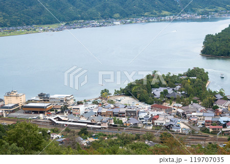 天橋立ビューランドから見下ろす天橋立駅 119707035