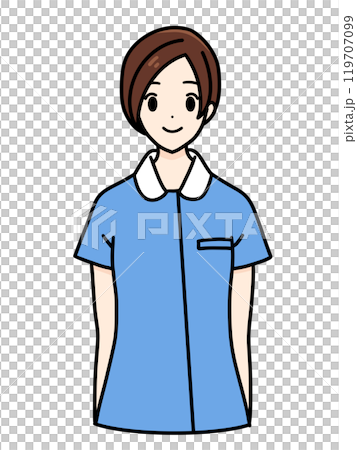 Female nurse standing pose, upper body, blue Female nurse standing pose, upper body, blue 119707099