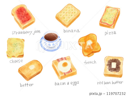 水彩タッチのトーストいろいろ 119707232
