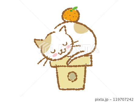 鏡餅のふりをして眠っている猫のイラスト 119707242