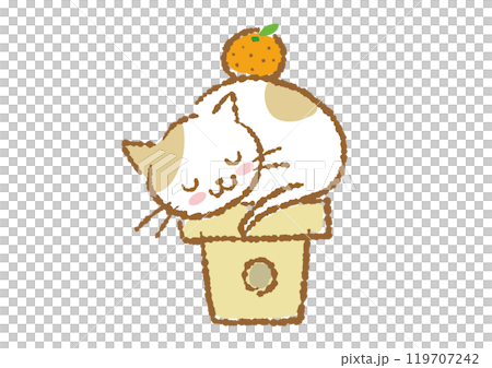 鏡餅のふりをして眠っている猫のイラスト 119707242