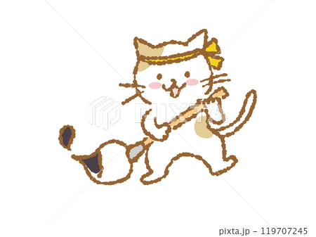 書き初めをする猫のイラスト 119707245