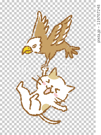 一隻貓與鷹一起飛行的插圖 119707248