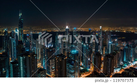 光り輝く摩天楼の美しい夜景 119707373