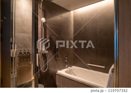 大阪駅西口直結のJPタワー大阪(KITTE大阪)にある、大阪ステーションホテルの綺麗な客室の浴室 119707382