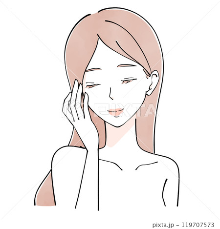 エステ　頬を触る女性のイラスト 119707573