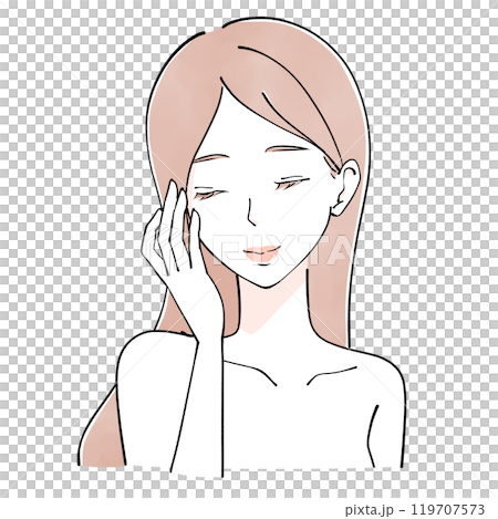 エステ　頬を触る女性のイラスト 119707573