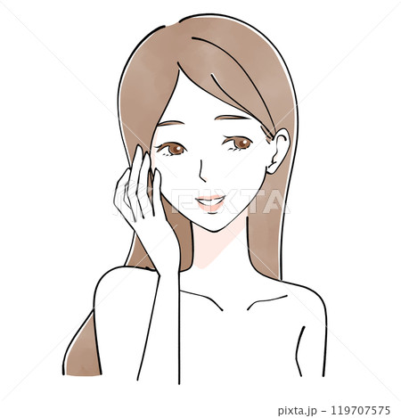 エステ　頬を触る女性のイラスト 119707575