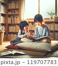 絵本を読む親子 119707783