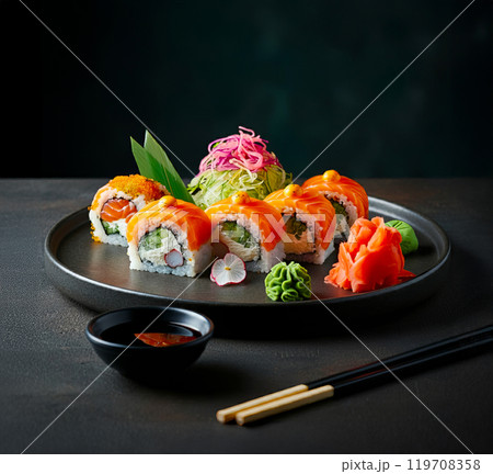 おいしそうなお寿司の盛合せ 119708358