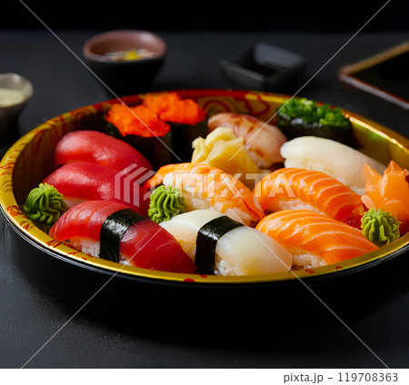 おいしそうなお寿司の盛合せ おいしそうなお寿司の盛合せ 119708363