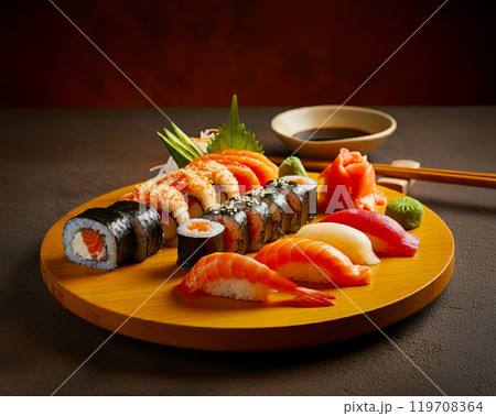 おいしそうなお寿司の盛合せ 119708364