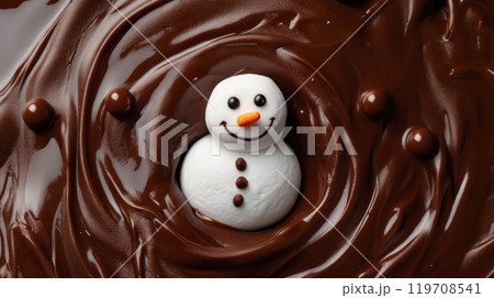cute marshmallow snowman surrounded by delightful chocolate 119708541