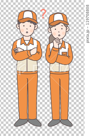 悩んでいるガソリンスタンド店員の全身イラスト 119708808