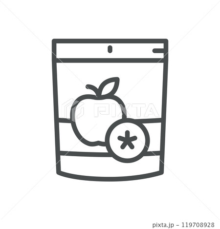 Apple Chips Packaging Icon. Simple Line Illustration of Apple-Based Snack Packaging, Representing Dried Apples Healthy Snacks and Dehydrated Organic Food Products. 119708928