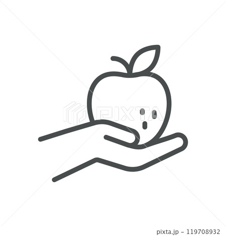 Apple in Hand Icon. Simple Line Illustration of a Hand Holding an Apple, Representing Healthy Food Choices and Organic Agriculture. 119708932