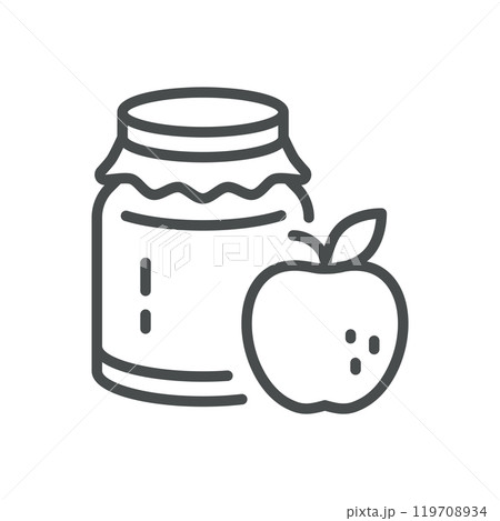 Apple Jam Icon. Simple Line Illustration of a Jar of Apple Jam, Representing Homemade Preserves and Organic Fruit Products. 119708934