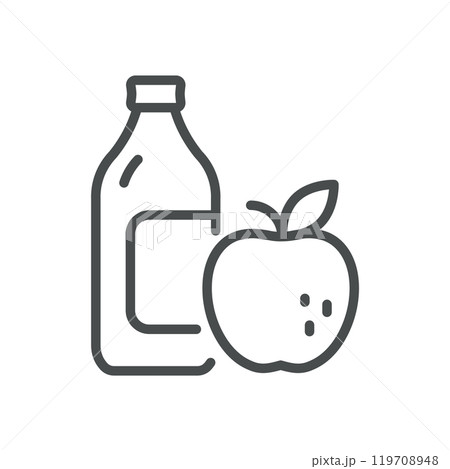 Apple Vinegar Bottle Icon. Simple Line Illustration of a Bottle of Apple Vinegar or Cider, Representing Organic Cooking and Natural Health Products. 119708948