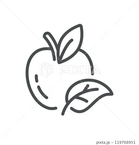 Eco Organic Apple Icon. Simple Line Illustration of an Apple with a Leaf, Representing Organic and Eco-Friendly Farming Practices. 119708951