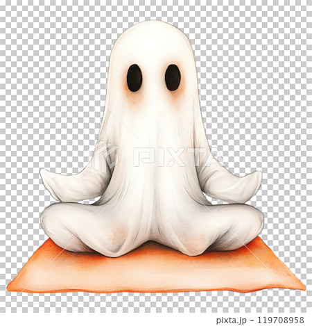 Ethereal Ghost Doing Yoga Exercises Ethereal Ghost Doing Yoga Exercises 119708958