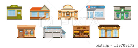 City Street Architecture and Building Front View Vector Set City Street Architecture and Building Front View Vector Set 119709172