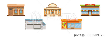 City Street Architecture and Building Front View Vector Set 119709175