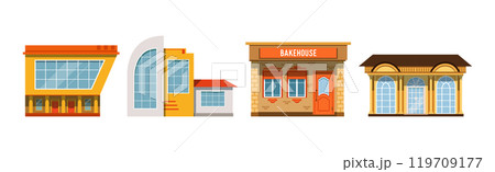 City Street Architecture and Building Front View Vector Set City Street Architecture and Building Front View Vector Set 119709177