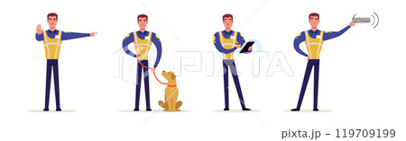 Man Road Policeman in Different Situations Vector Set 119709199