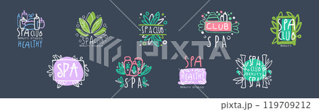 Spa Club and Healthy Beauty Studio Logo Design Vector Set 119709212