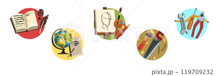 Colorful Profession Icon with Different Tool Vector Set 119709232