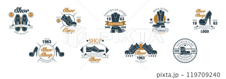 Shoe Shop Vintage Logo and Label Design Vector Set 119709240