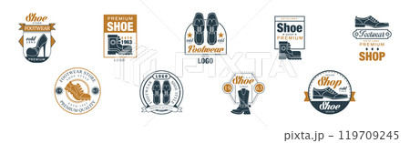 Shoe Shop Vintage Logo and Label Design Vector Set 119709245
