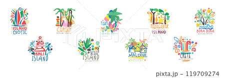 Exotic Island Logo and Label Original Design Vector Set 119709274