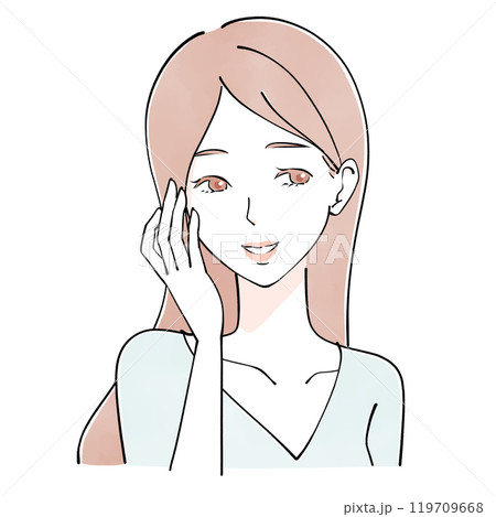 スキンケア 頬を触る女性のイラスト スキンケア 頬を触る女性のイラスト 119709668