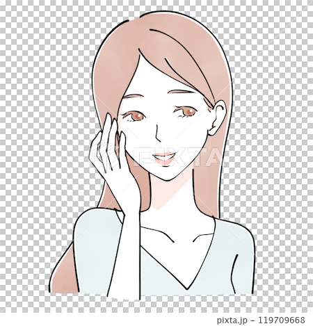 スキンケア 頬を触る女性のイラスト スキンケア 頬を触る女性のイラスト 119709668