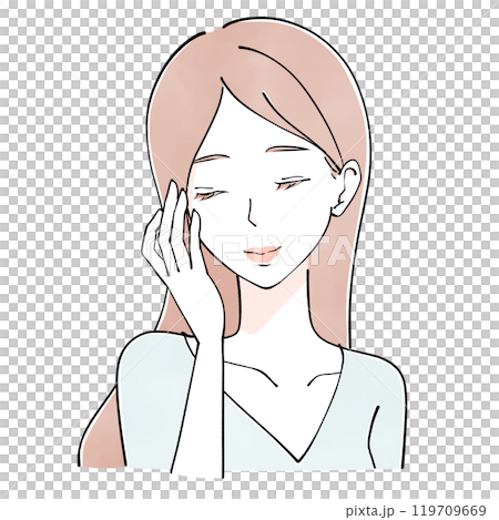 一個女人撫摸臉頰的護膚插圖 119709669