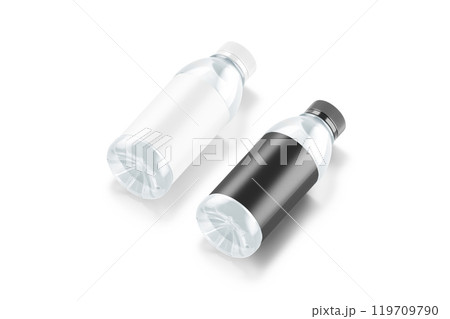 Blank 16 oz plastic water bottle black and white label mockup 119709790