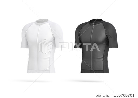 Blank black and white cycling zip jersey mockup, side view 119709801
