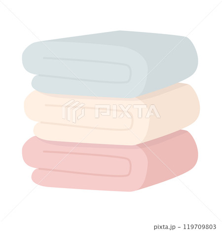 Folded pastel colored bath towels cartoon flat illustration. Vector illustration 119709803