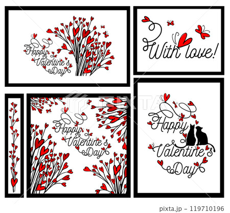 Set of postcards Happy Valentine's Day. hand drawn. Not AI, Vector illustration 119710196