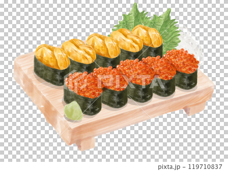 Watercolor sushi set (salmon roe and sea urchin) 07_1 119710837