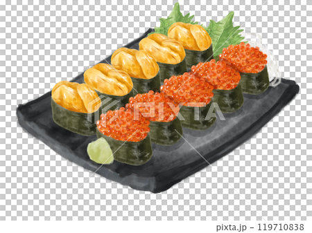 Watercolor sushi set (salmon roe and sea urchin) 07_2 Watercolor sushi set (salmon roe and sea urchin) 07_2 119710838