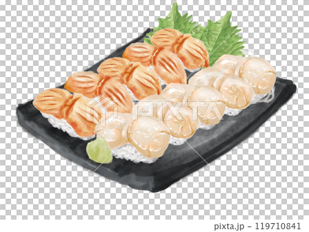 Watercolor sushi set (scallops and ark shell) 10_2 119710841