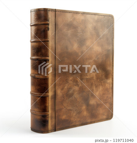 Vintage leather-bound photo album with distressed texture on white background Vintage leather-bound photo album with distressed texture on white background 119711040