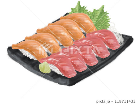 水彩の寿司_セット(マグロ・サーモン)04_2 水彩の寿司_セット(マグロ・サーモン)04_2 119711433